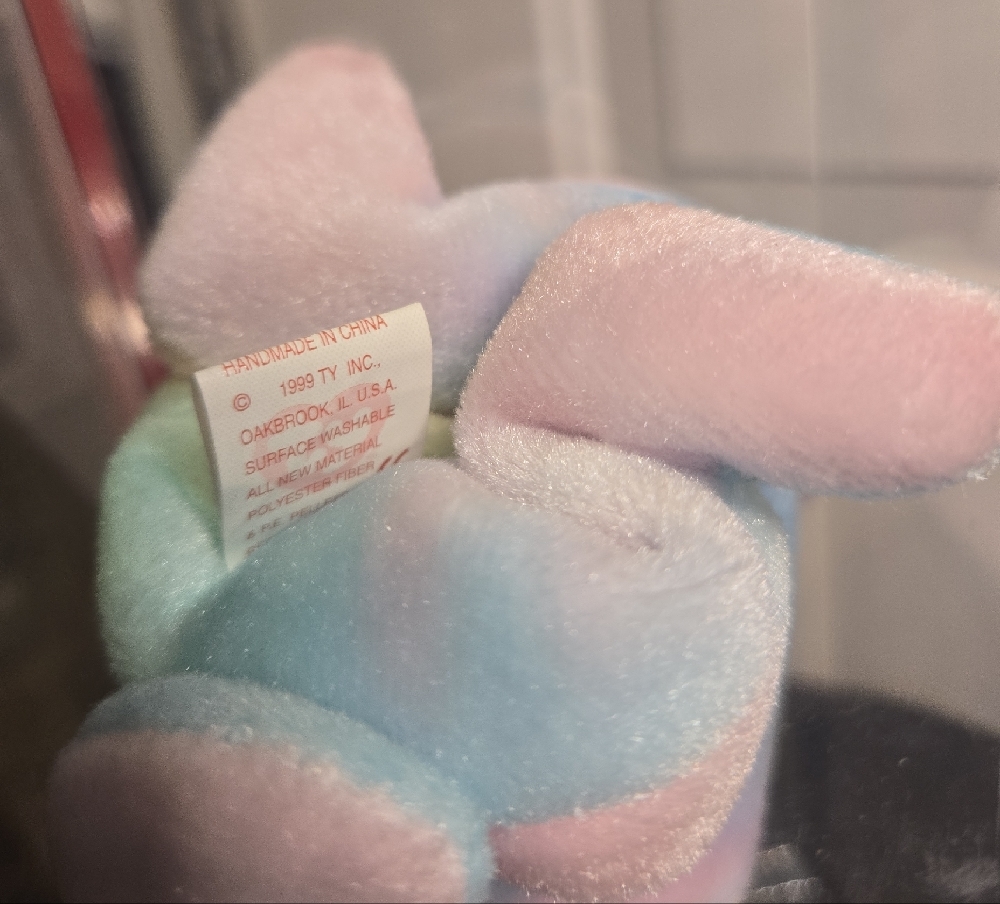 B B Bear TY Multicolor Rare Beanie Baby Birthday Bear In Plastic Case - Picture 9 of 9
